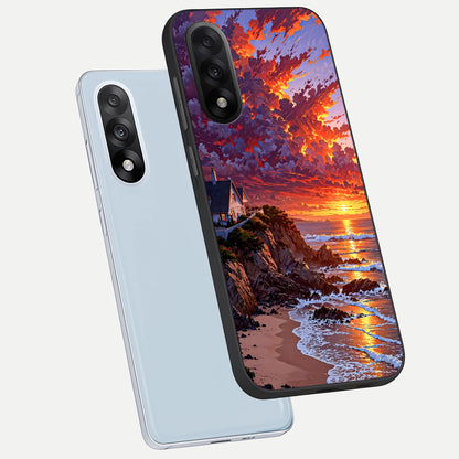  Sunset House By Sea phone case For Oneplus Nord 5 showing premium glass back cover with detailed artwork
