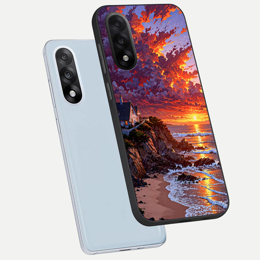  Sunset House By Sea phone case For Oneplus Nord 5 showing premium glass back cover with detailed artwork