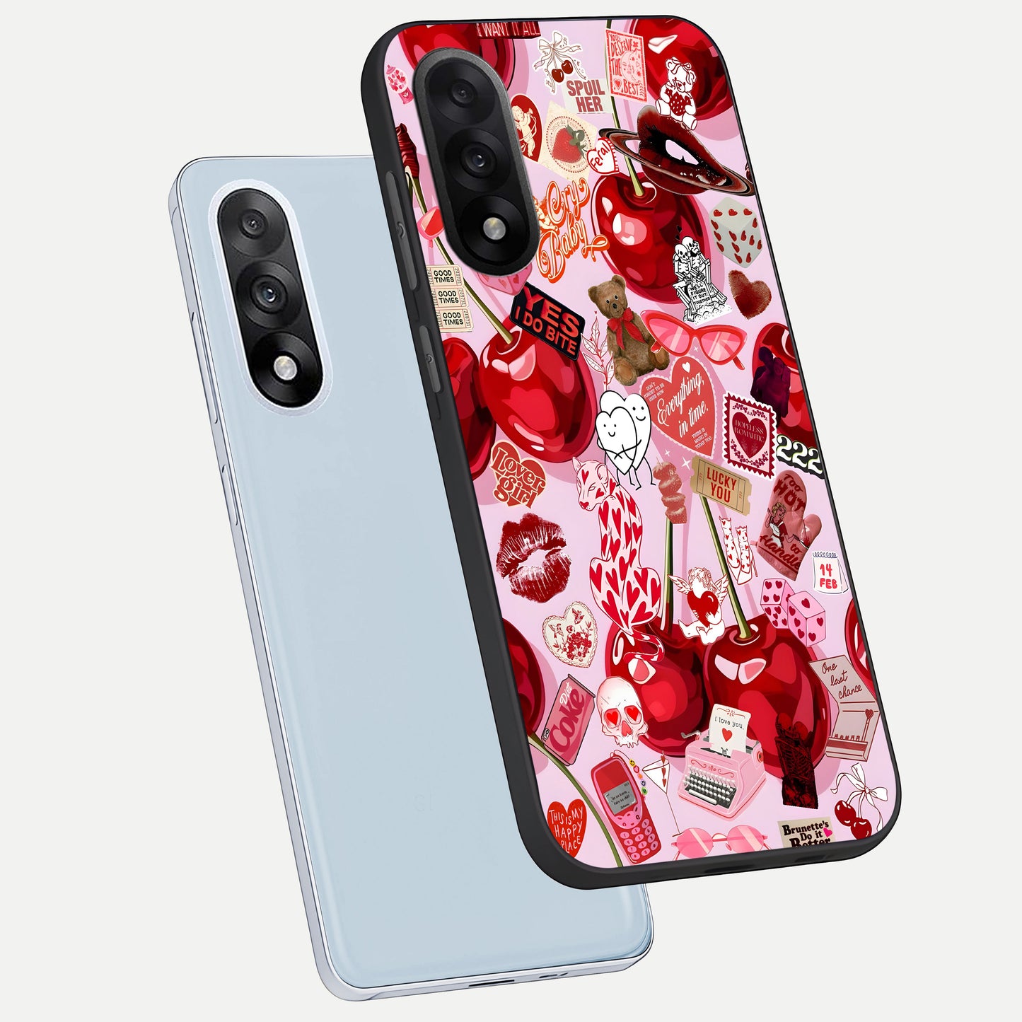  Sweet Cherry Chaos phone case For Oneplus Nord 5 showing premium glass back cover with detailed artwork