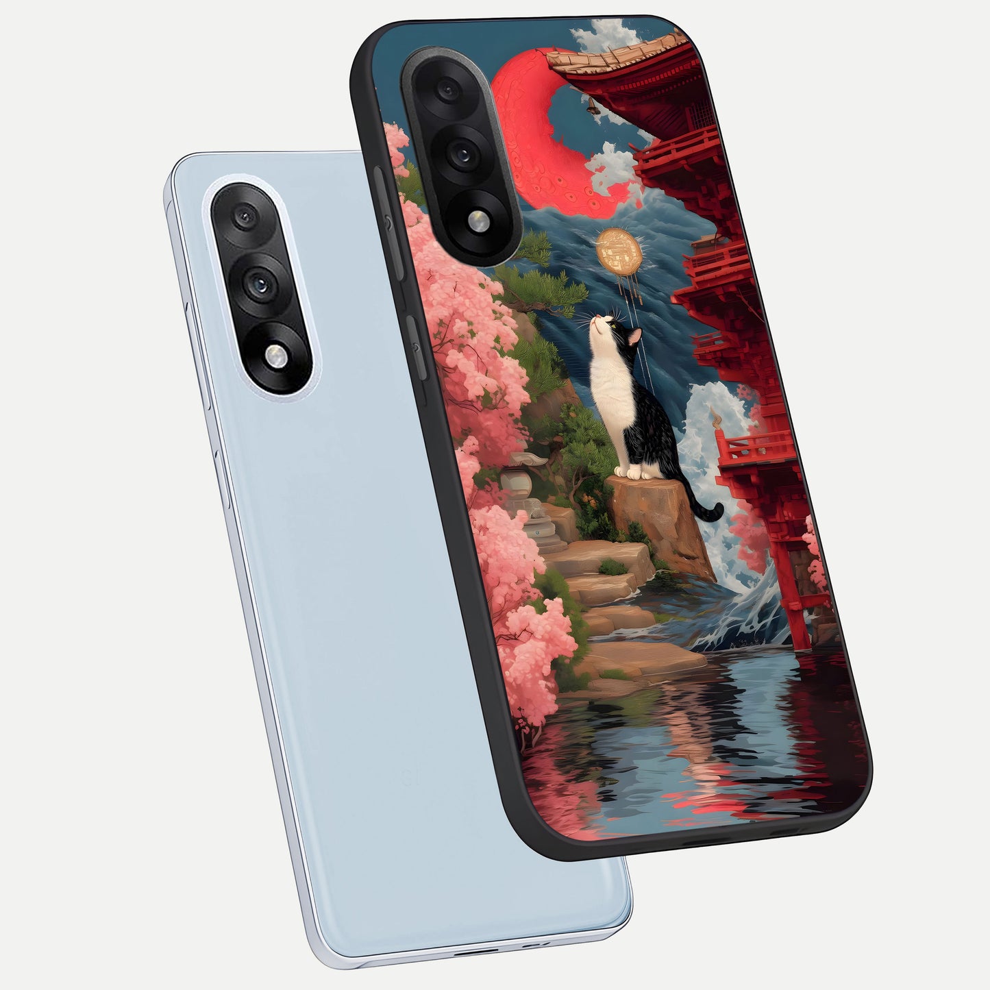  Temple Cat Scenery phone case For Oneplus Nord 5 showing premium glass back cover with detailed artwork