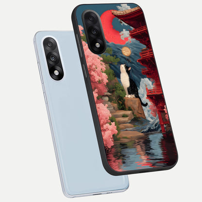  Temple Cat Scenery phone case For Oneplus Nord 5 showing premium glass back cover with detailed artwork
