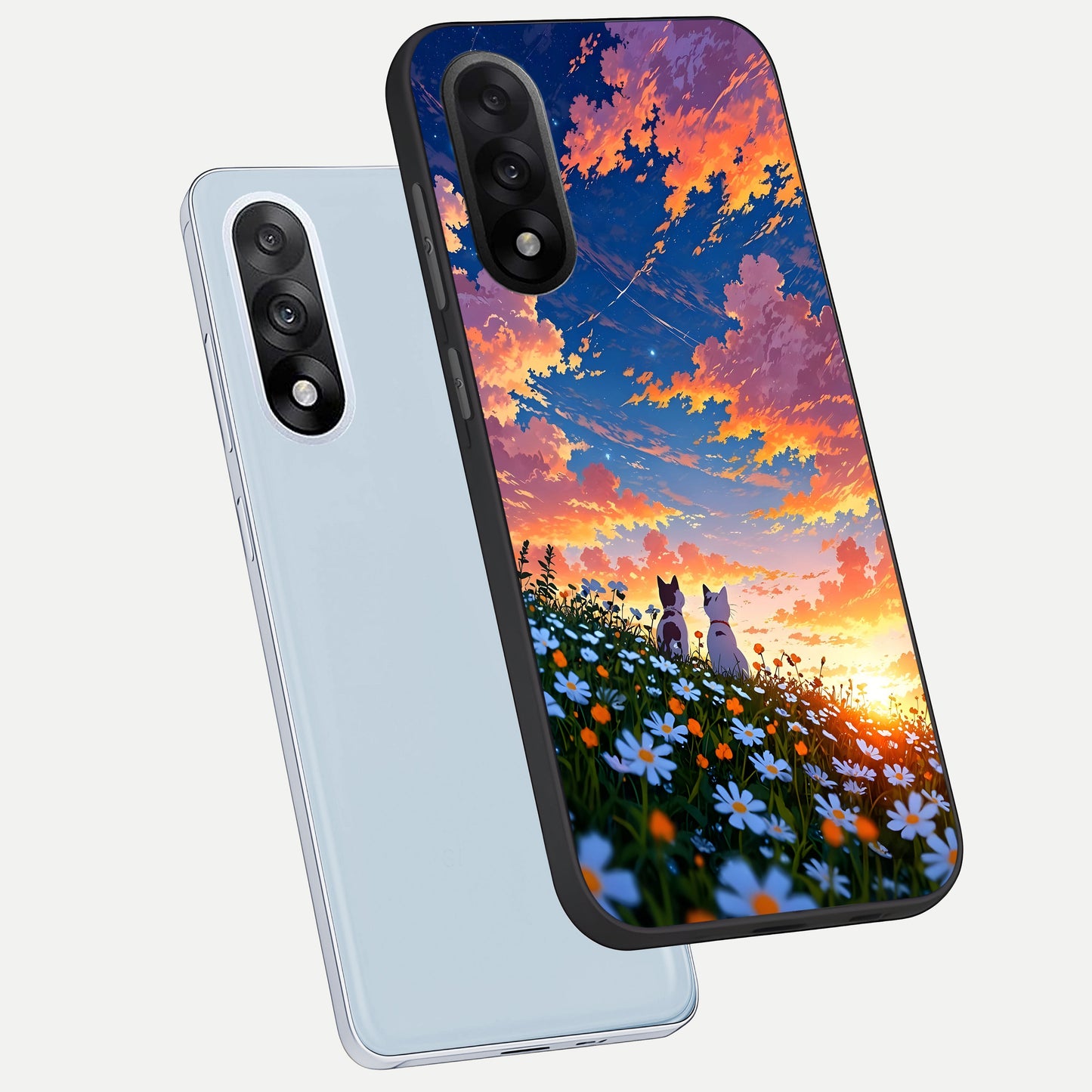  Two Cats Friends phone case For Oneplus Nord 5 showing premium glass back cover with detailed artwork