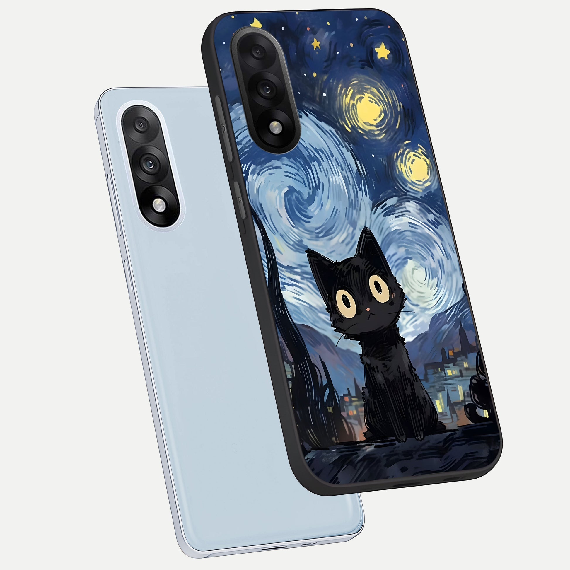  Van Gogh Cat phone case For Oneplus Nord 5 showing premium glass back cover with detailed artwork