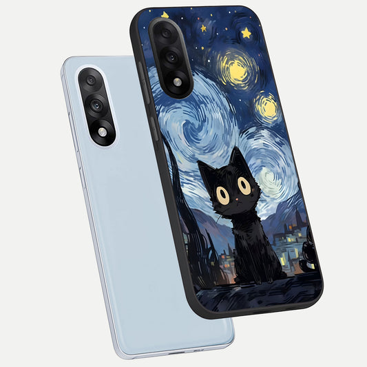  Van Gogh Cat phone case For Oneplus Nord 5 showing premium glass back cover with detailed artwork
