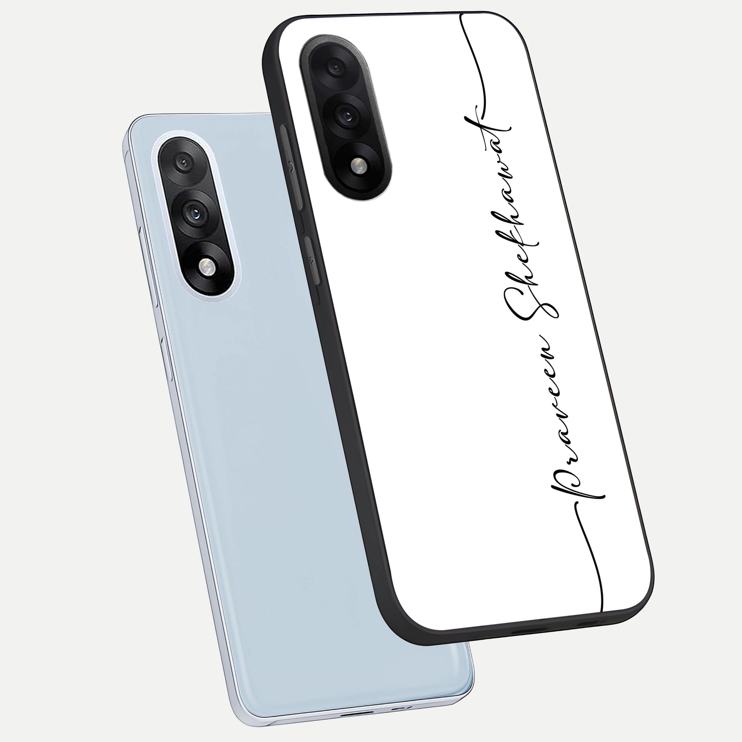  White Tune Custom Name phone case For Oneplus Nord 5 showing premium custom name glass back cover