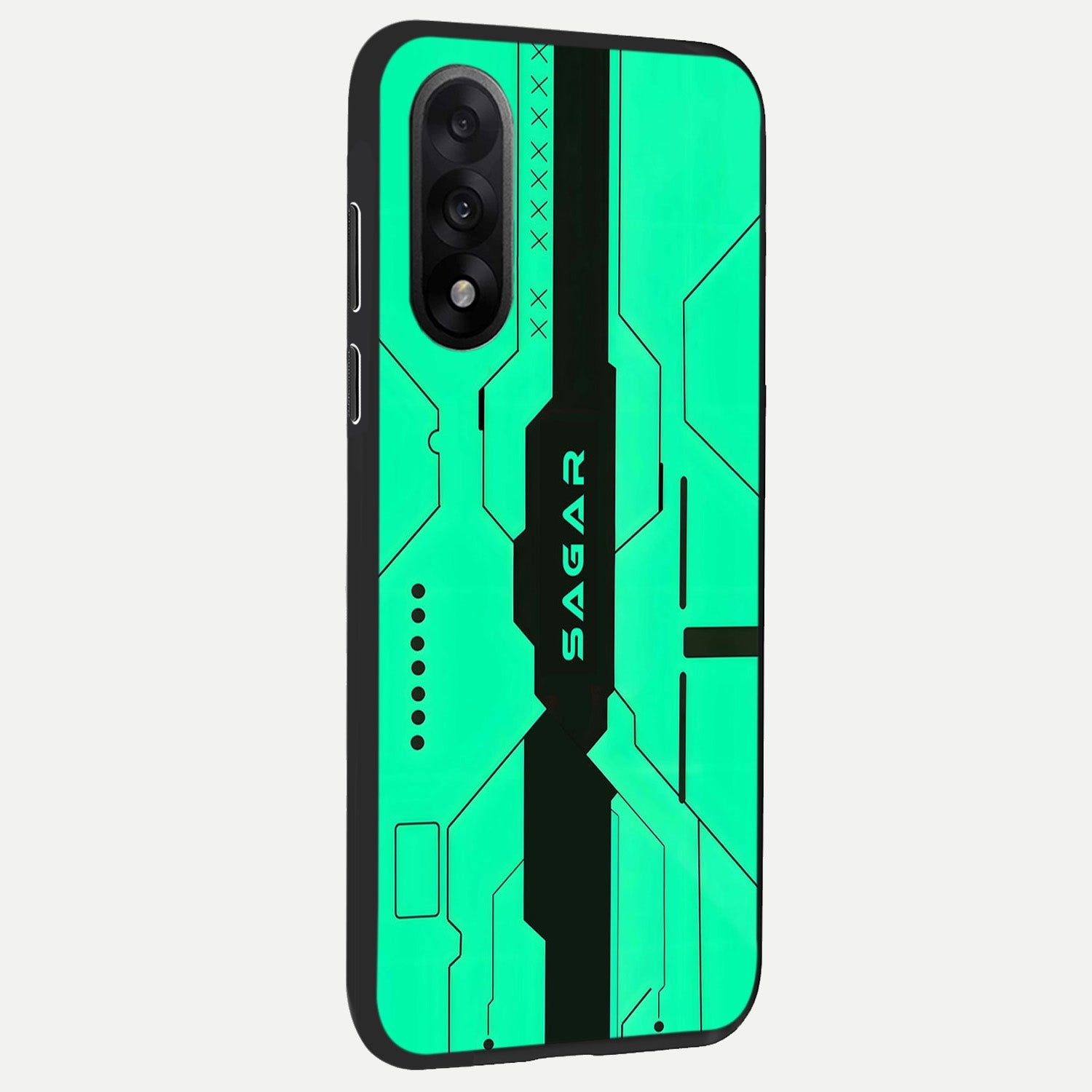  Aqua Tech CYBERPUNK Custom Name back cover For Oneplus Nord 5 slim fit glass case with vibrant aesthetic design