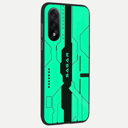  Aqua Tech CYBERPUNK Custom Name back cover For Oneplus Nord 5 slim fit glass case with vibrant aesthetic design