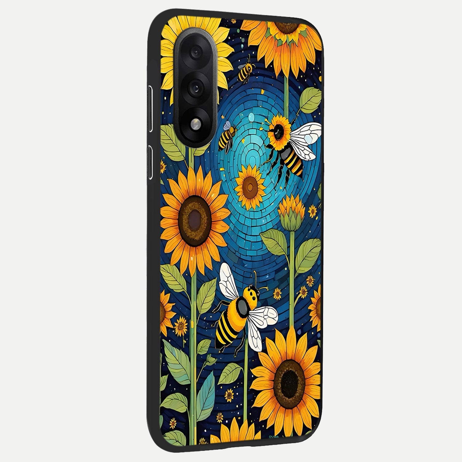  Bees And Sunflowers back cover For Oneplus Nord 5 slim fit glass case with vibrant aesthetic design