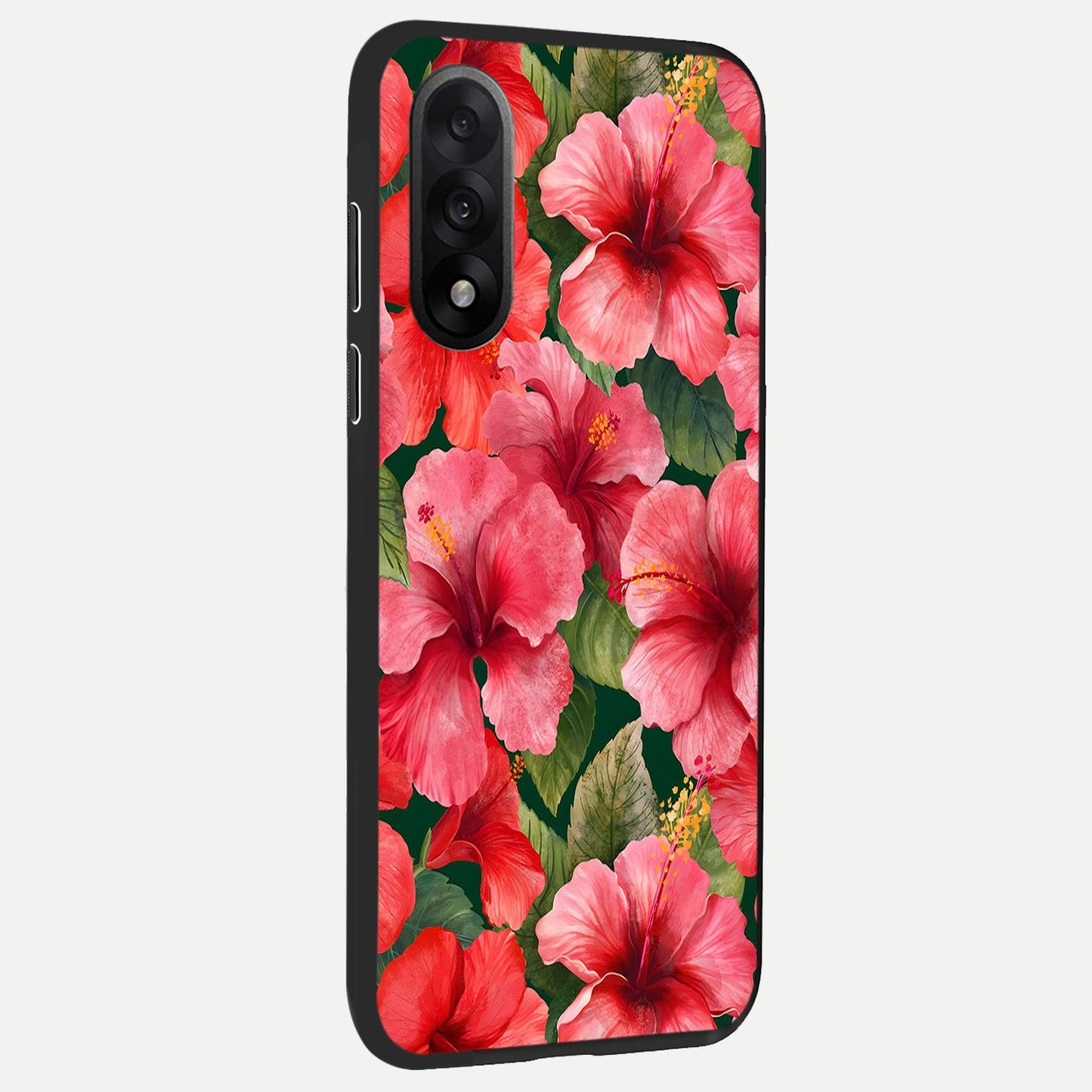  Hibiscus Pattern back cover For Oneplus Nord 5 slim fit glass case with vibrant aesthetic design