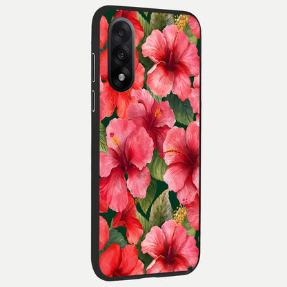  Hibiscus Pattern back cover For Oneplus Nord 5 slim fit glass case with vibrant aesthetic design