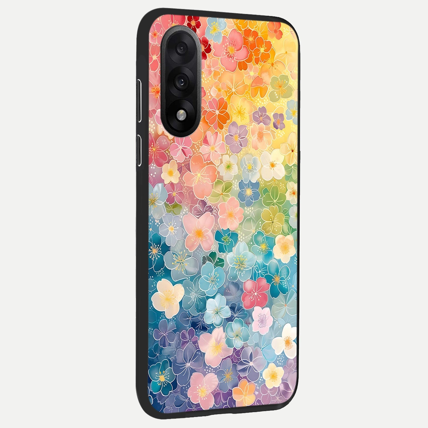  Rainbow Blossom Burst back cover For Oneplus Nord 5 slim fit glass case with vibrant aesthetic design