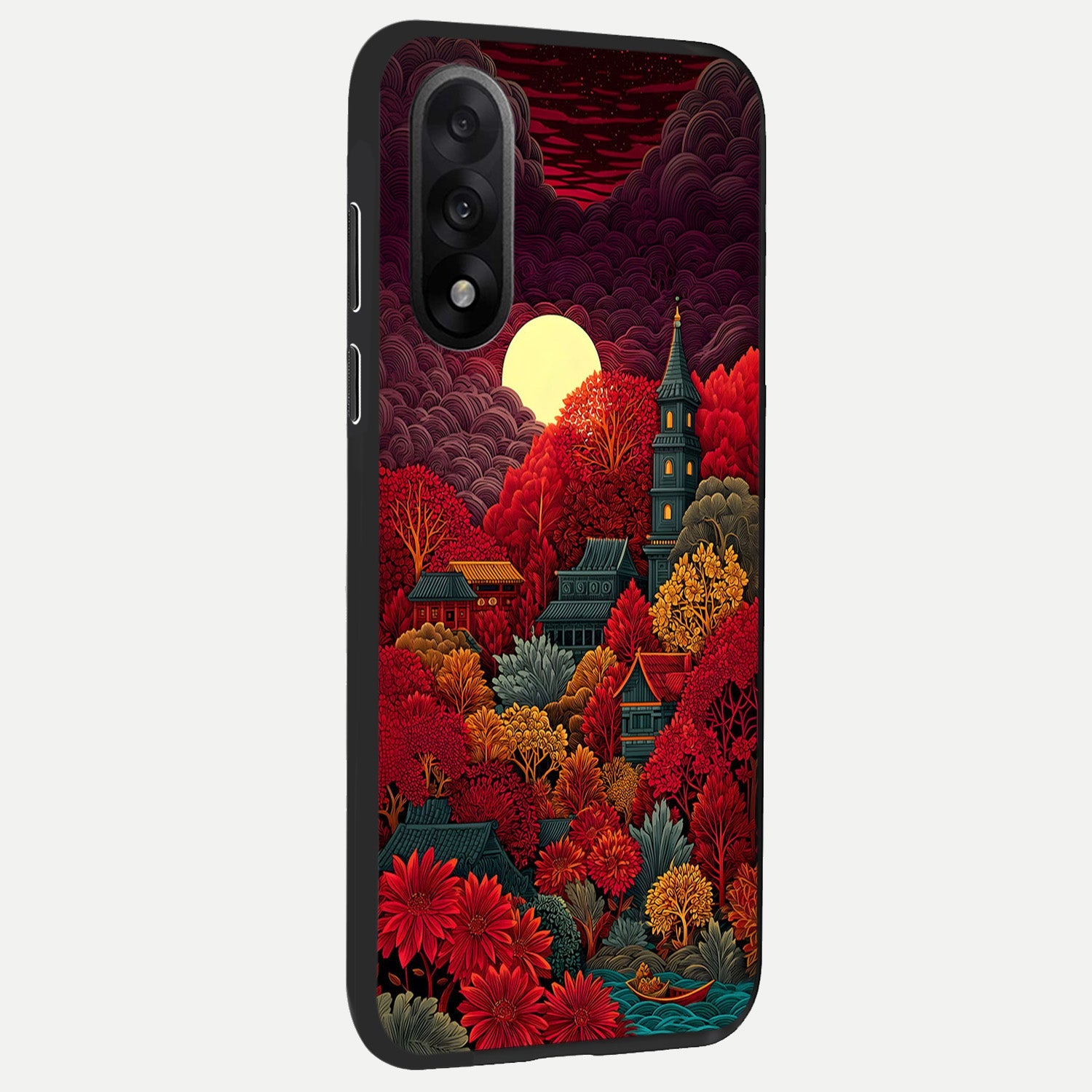  Scarlet Autumn Temple back cover For Oneplus Nord 5 slim fit glass case with vibrant aesthetic design