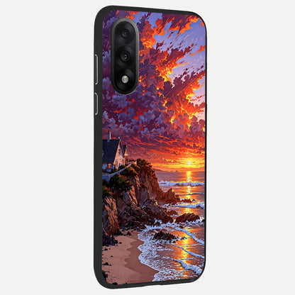  Sunset House By Sea back cover For Oneplus Nord 5 slim fit glass case with vibrant aesthetic design