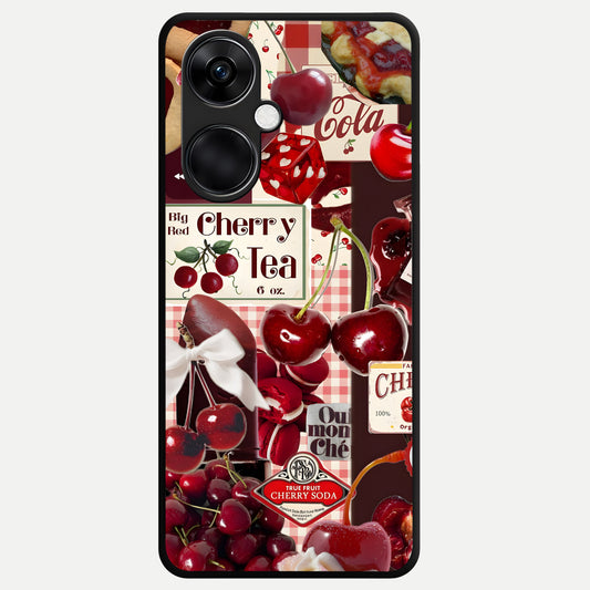  Aesthetic Cherry Tea Glass Case For Oneplus Nord CE3 back cover – full design glossy printed glass finish