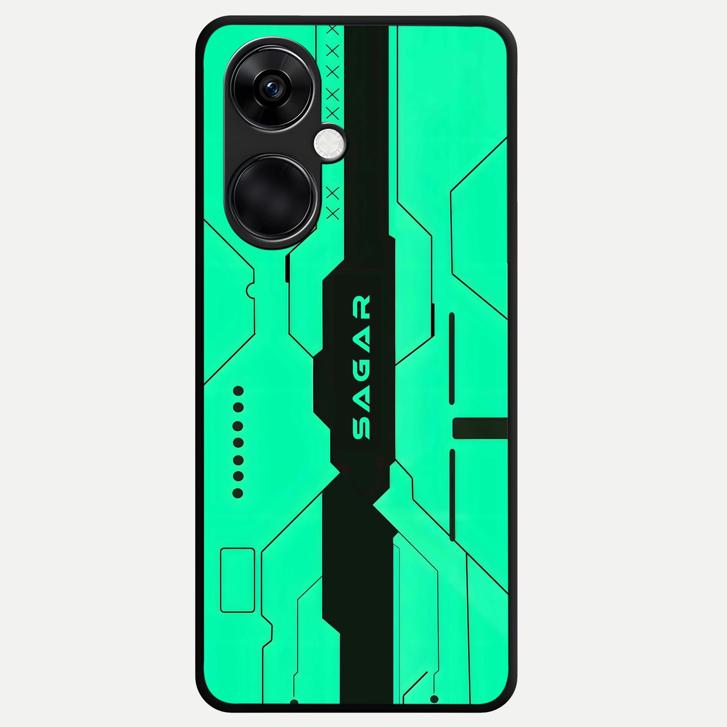  Aqua Tech CYBERPUNK Custom Name Glass Case For Oneplus Nord CE3 back cover – full design glossy printed glass finish