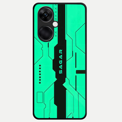  Aqua Tech CYBERPUNK Custom Name Glass Case For Oneplus Nord CE3 back cover – full design glossy printed glass finish