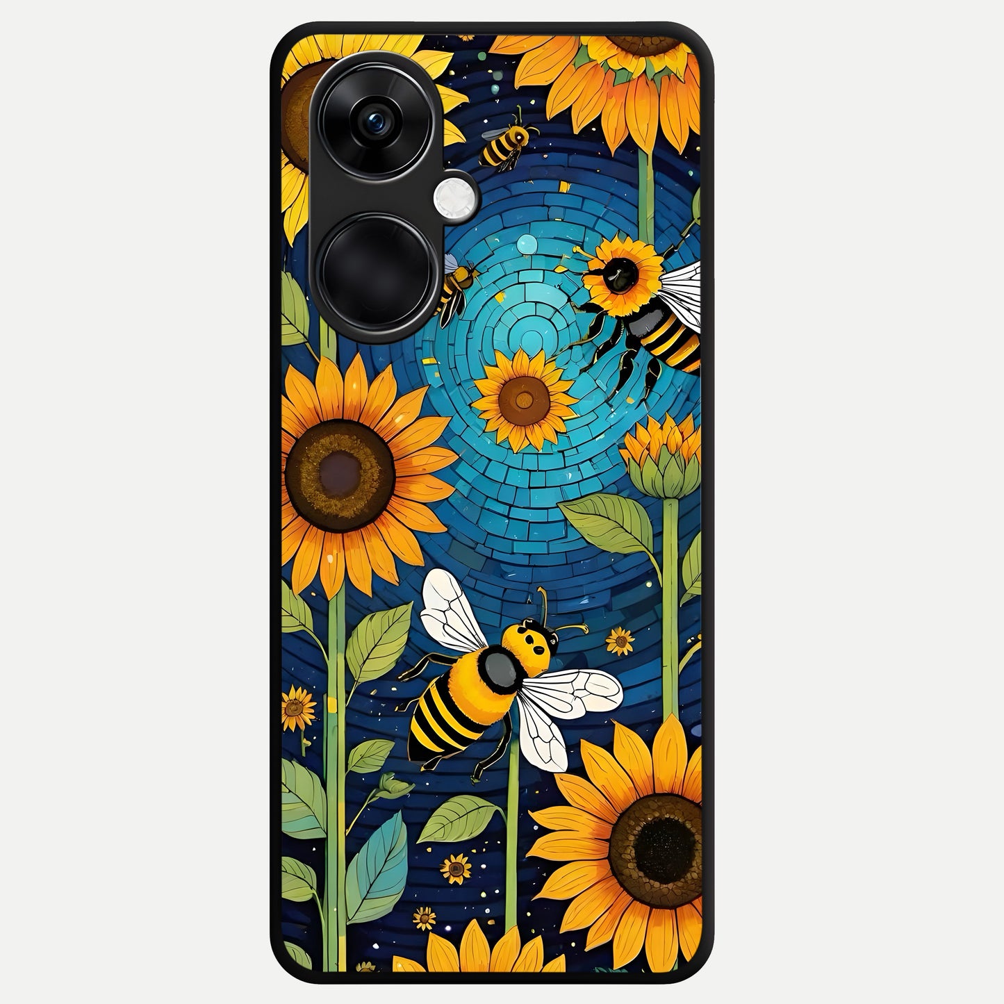  Bees And Sunflowers Glass Case For Oneplus Nord CE3 back cover – full design glossy printed glass finish