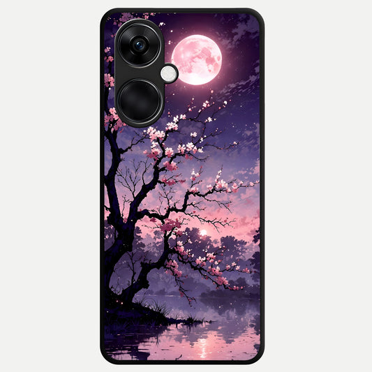  Blossom Pink Moon Glass Case For Oneplus Nord CE3 back cover – full design glossy printed glass finish