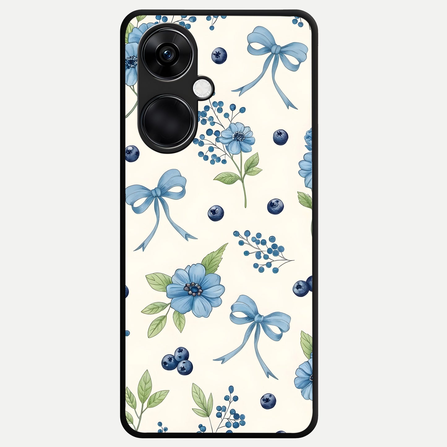  Blue Flower And Bow Glass Case For Oneplus Nord CE3 back cover – full design glossy printed glass finish