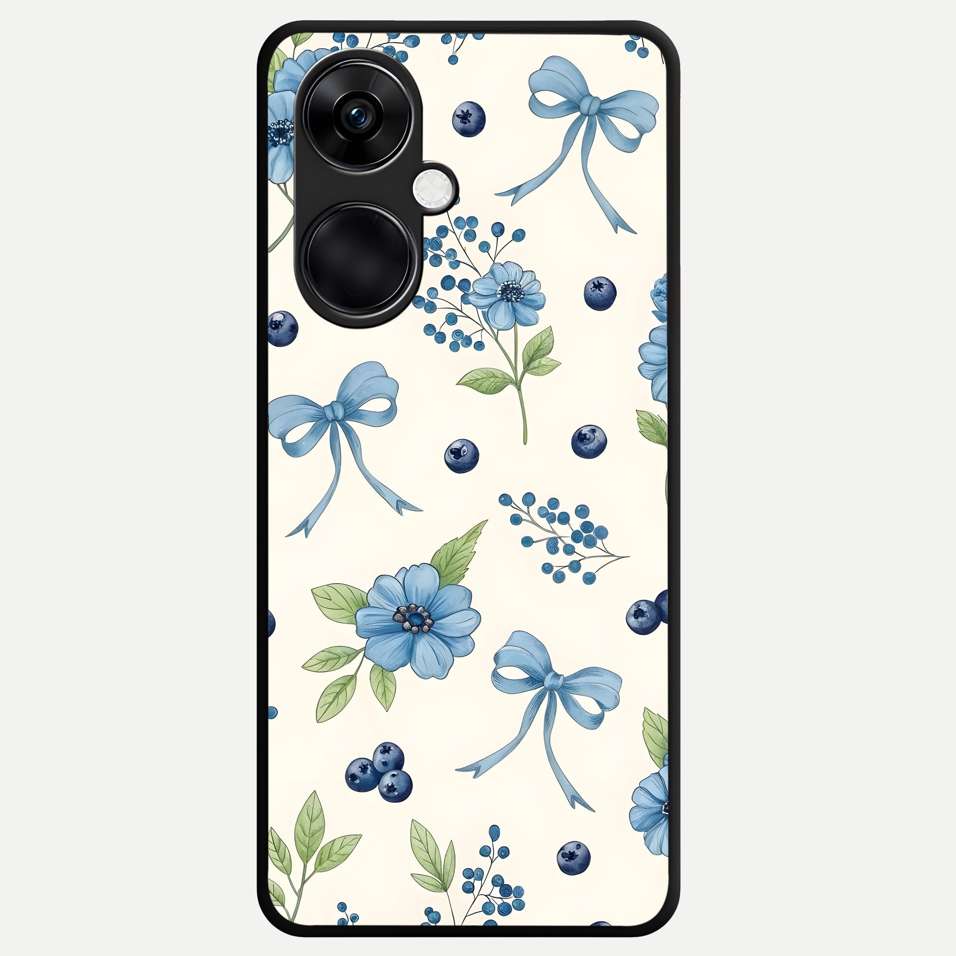  Blue Flower And Bow Glass Case For Oneplus Nord CE3 back cover – full design glossy printed glass finish