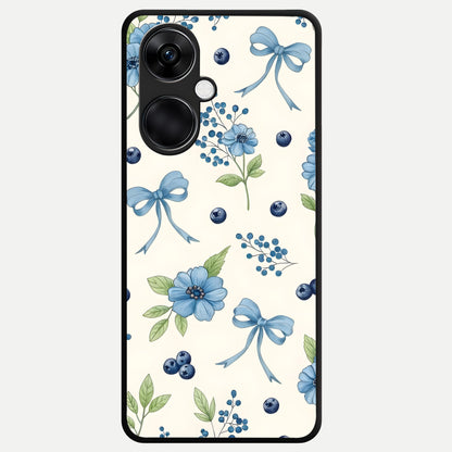  Blue Flower And Bow Glass Case For Oneplus Nord CE3 back cover – full design glossy printed glass finish