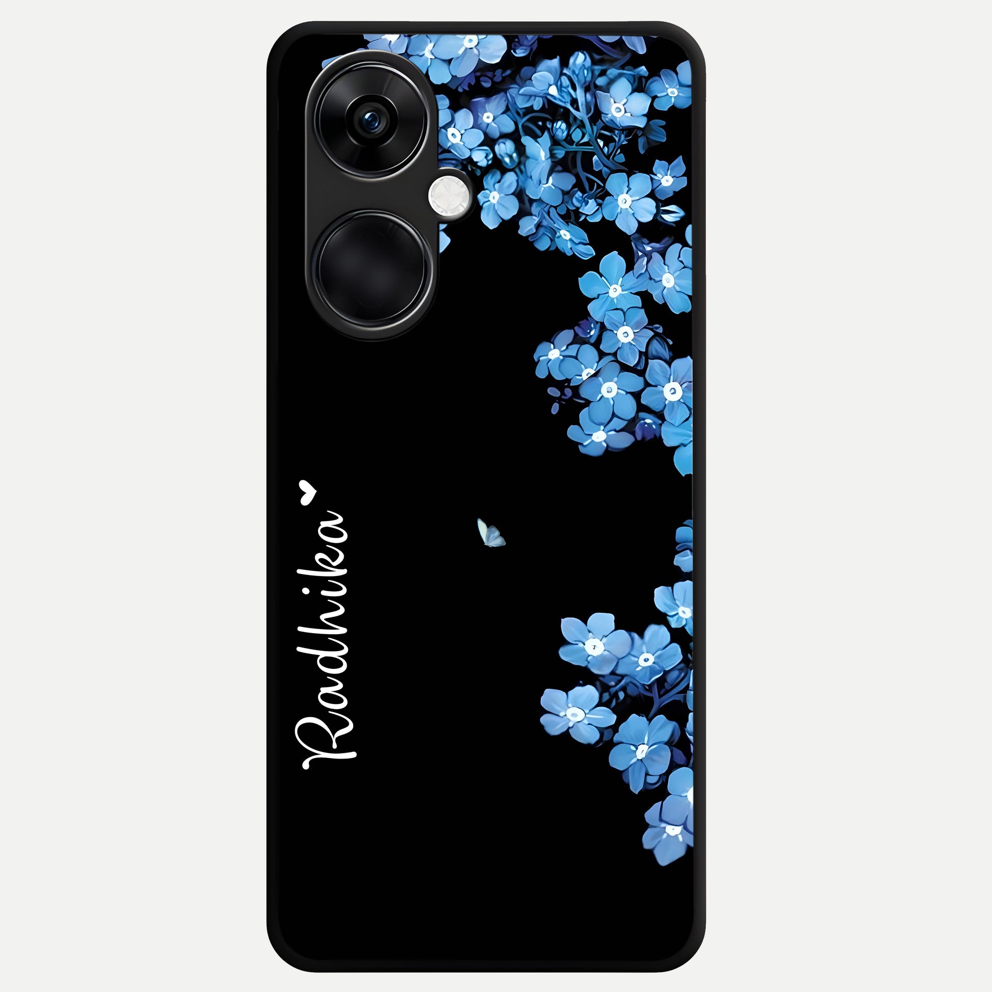  Blue Petal Dream Custom Name Glass Case For Oneplus Nord CE3 back cover – full design glossy printed glass finish