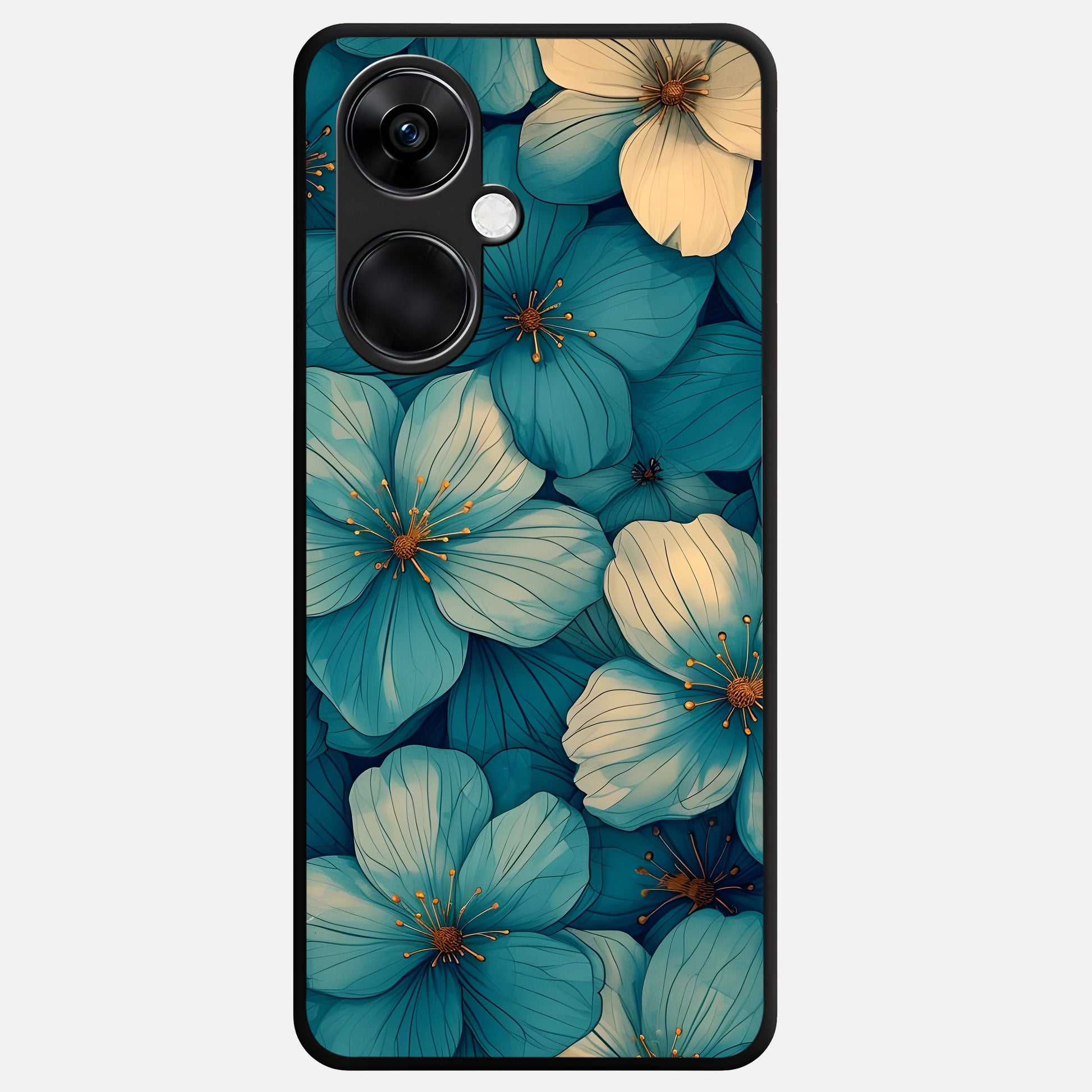  Blue Shade Floral Glass Case For Oneplus Nord CE3 back cover – full design glossy printed glass finish