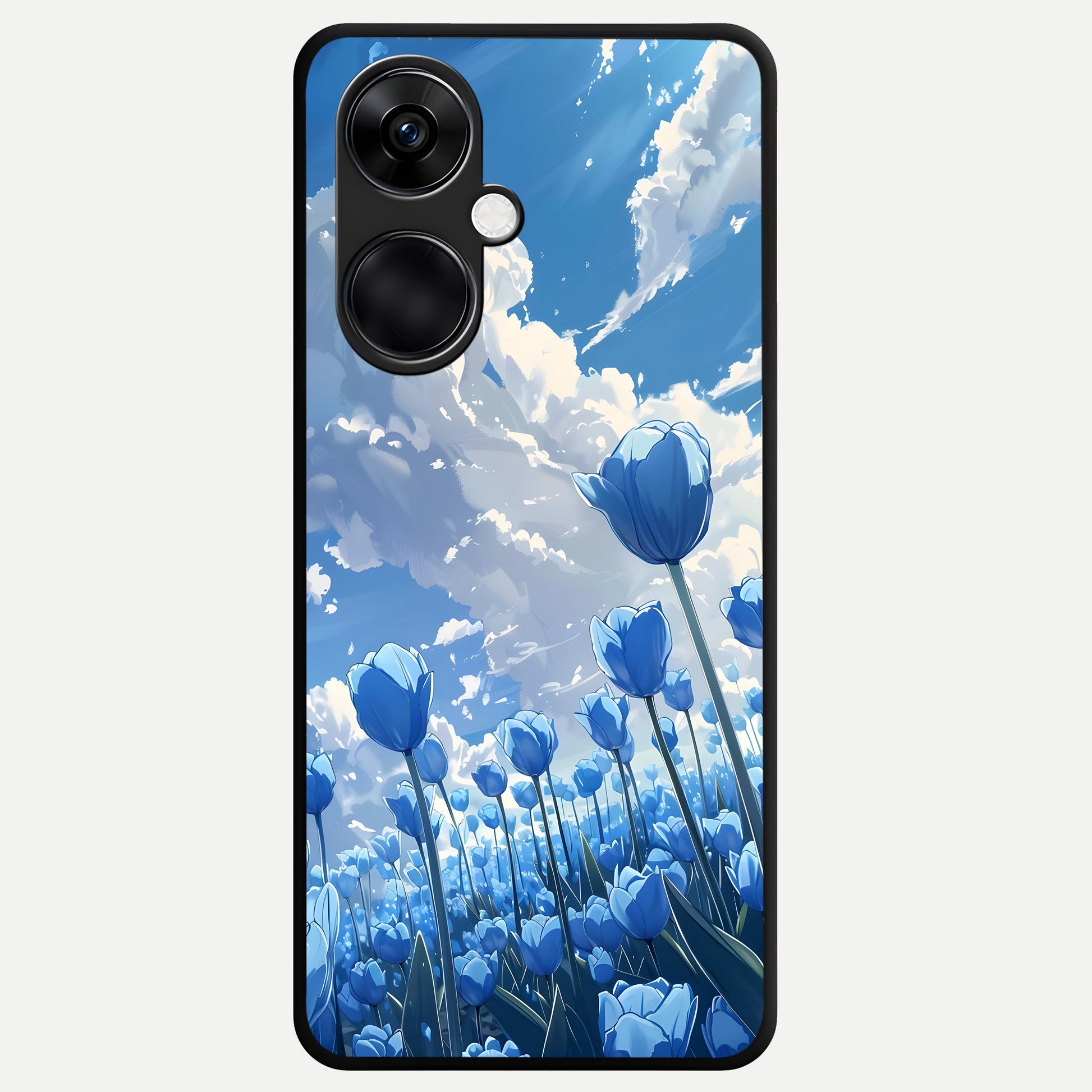  Blue Tulip Clouds Glass Case For Oneplus Nord CE3 back cover – full design glossy printed glass finish