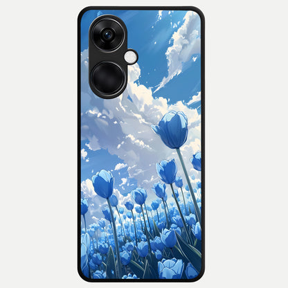  Blue Tulip Clouds Glass Case For Oneplus Nord CE3 back cover – full design glossy printed glass finish
