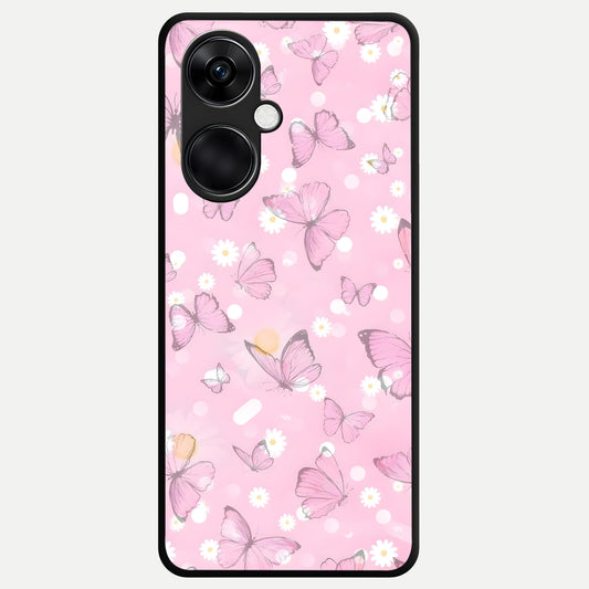  Blush Butterfly Garden Glass Case For Oneplus Nord CE3 back cover – full design glossy printed glass finish