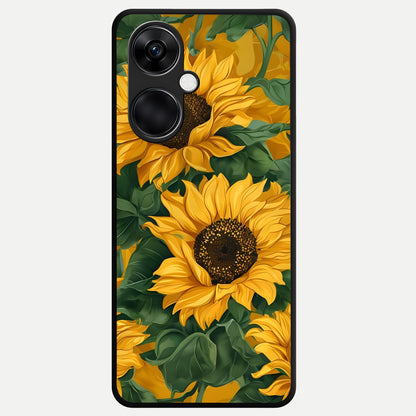  Bright Sunflower Bloom Glass Case For Oneplus Nord CE3 back cover – full design glossy printed glass finish