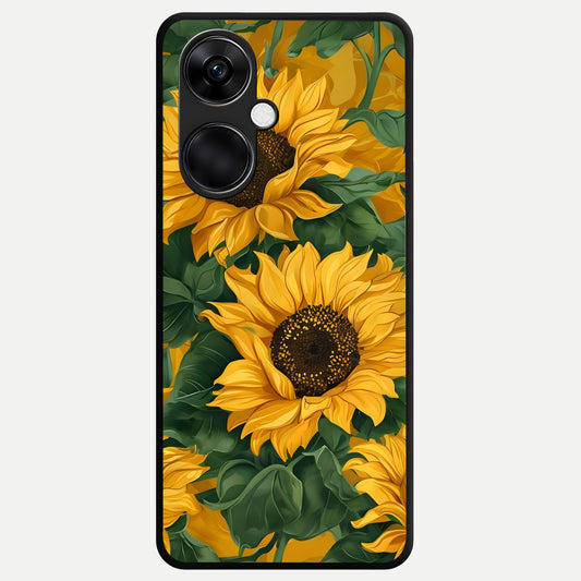  Bright Sunflower Bloom Glass Case For Oneplus Nord CE3 back cover – full design glossy printed glass finish