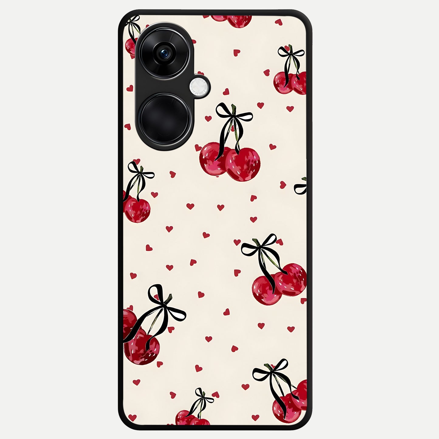  Cherry Heart Bow Glass Case For Oneplus Nord CE3 back cover – full design glossy printed glass finish