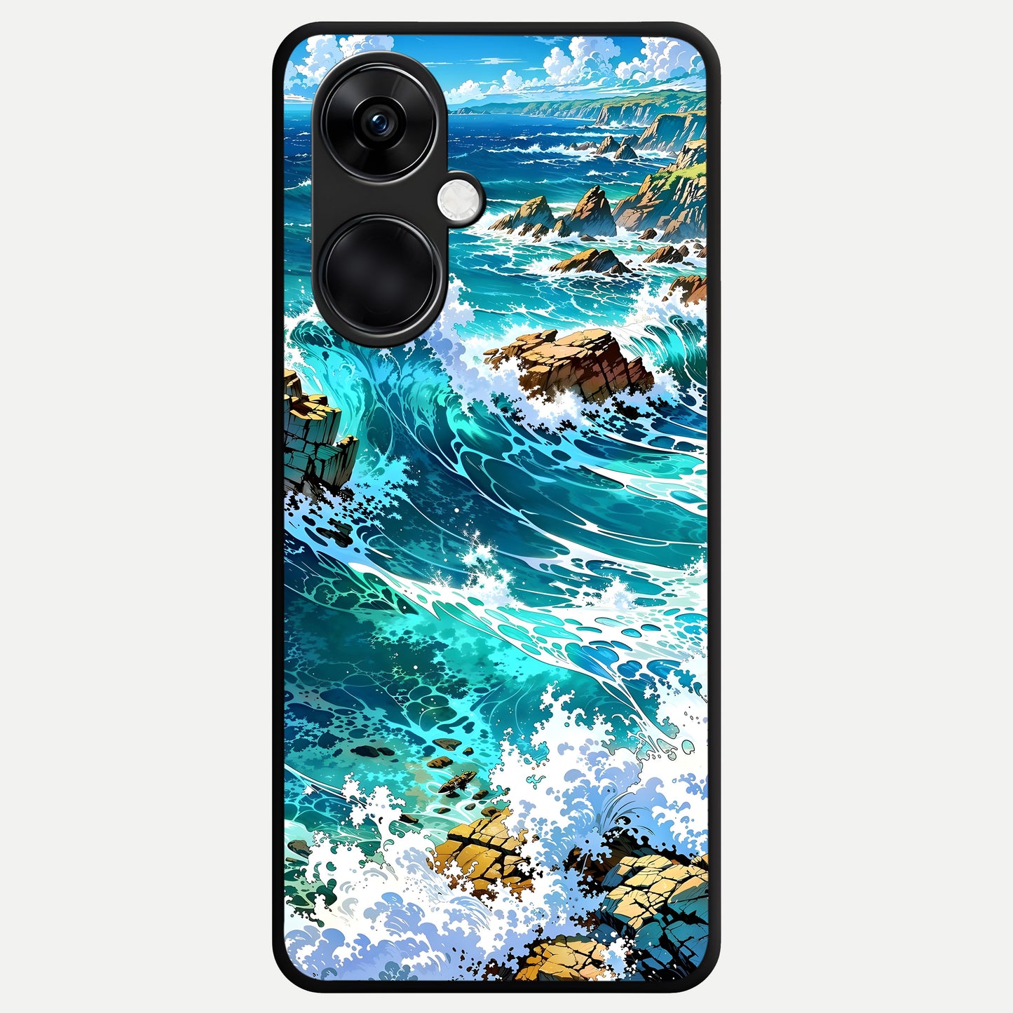  Coastal Blue Waves Glass Case For Oneplus Nord CE3 back cover – full design glossy printed glass finish