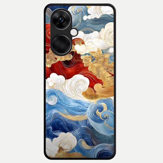  Colored Waves Glass Case For Oneplus Nord CE3 back cover – full design glossy printed glass finish