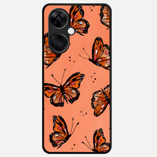  Coral Wing Butterfly Glass Case For Oneplus Nord CE3 back cover – full design glossy printed glass finish