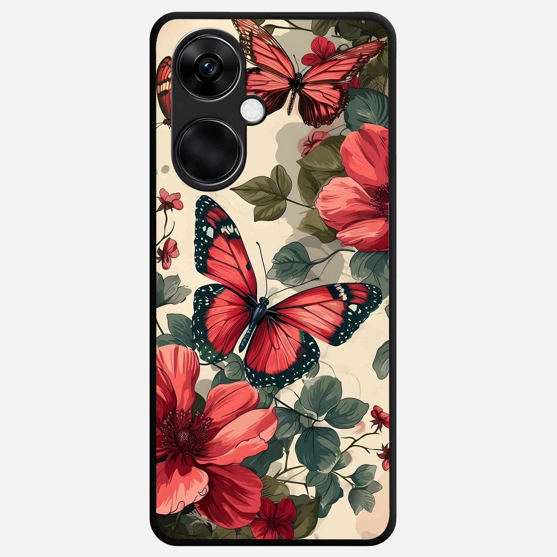  Crimson Butterfly Garden Glass Case For Oneplus Nord CE3 back cover – full design glossy printed glass finish