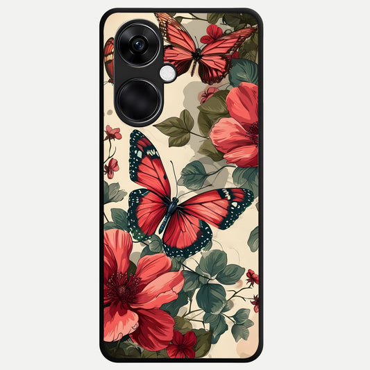  Crimson Butterfly Garden Glass Case For Oneplus Nord CE3 back cover – full design glossy printed glass finish