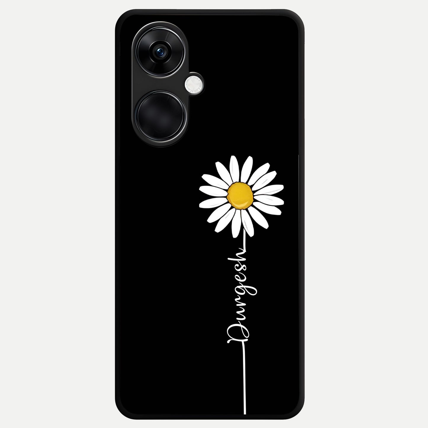  Custom Name White Flower Glass Case For Oneplus Nord CE3 back cover – full design glossy printed glass finish