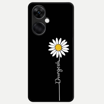 Custom Name White Flower Glass Case For Oneplus Nord CE3 back cover – full design glossy printed glass finish