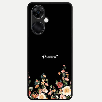  Floral Design Personalized Custom Name Glass Case For Oneplus Nord CE3 back cover – full design glossy printed glass finish