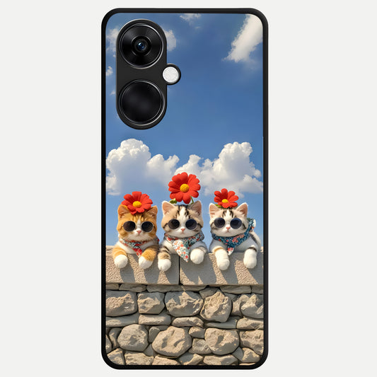  Floral Kitty Squad Glass Case For Oneplus Nord CE3 back cover – full design glossy printed glass finish