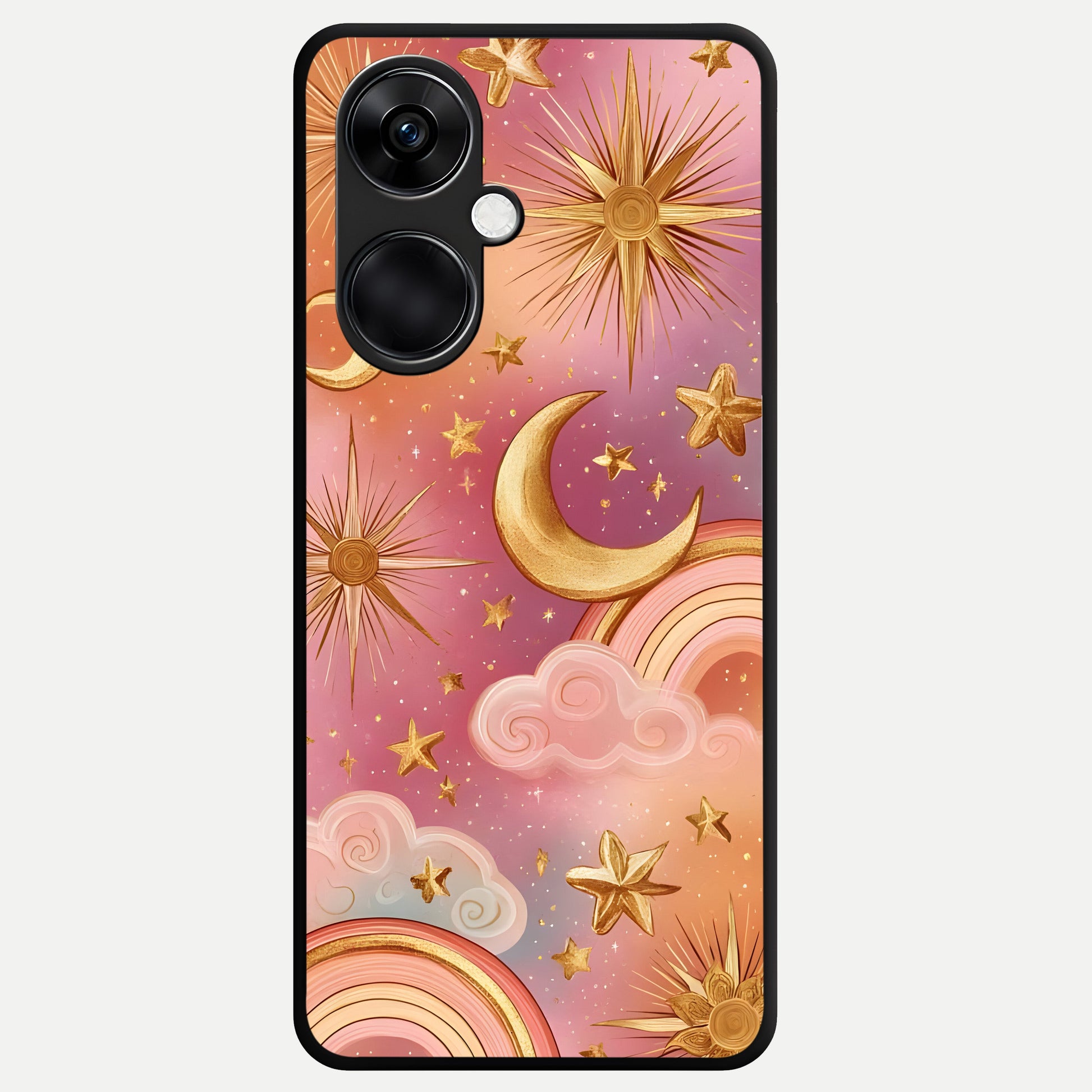  Golden Celestial Dreams Glass Case For Oneplus Nord CE3 back cover – full design glossy printed glass finish