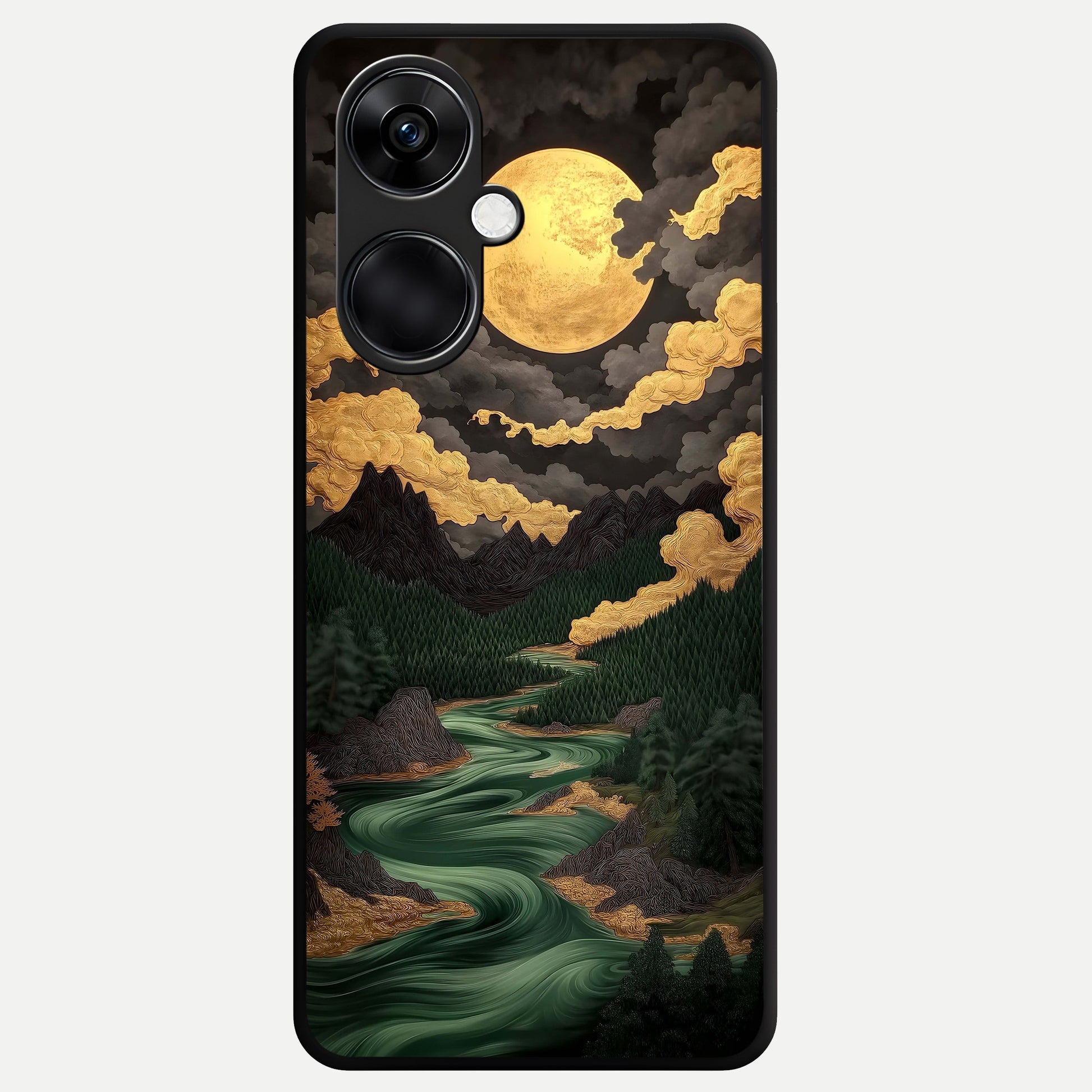  Golden River Moon Glass Case For Oneplus Nord CE3 back cover – full design glossy printed glass finish
