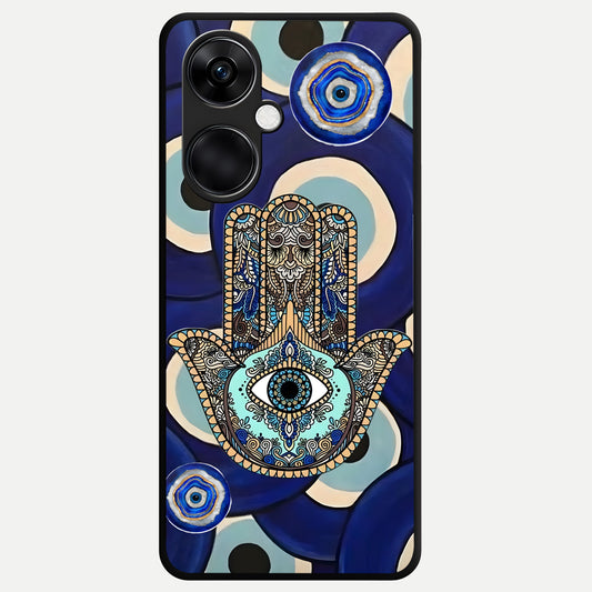  Hamsa Divine Guard Glass Case For Oneplus Nord CE3 back cover – full design glossy printed glass finish