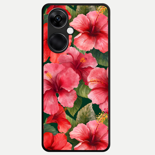  Hibiscus Pattern Glass Case For Oneplus Nord CE3 back cover – full design glossy printed glass finish