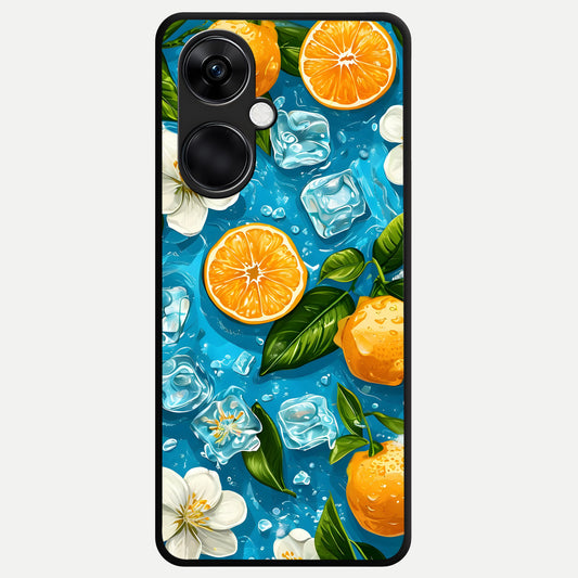  Ice Cube With Orange Glass Case For Oneplus Nord CE3 back cover – full design glossy printed glass finish