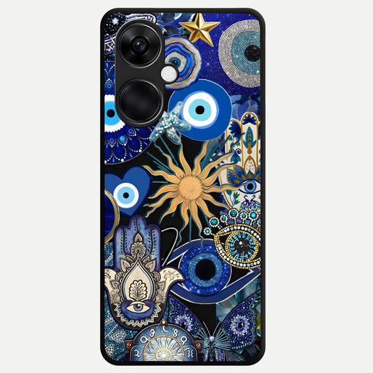  Mystic Blue Evil Eye Glass Case For Oneplus Nord CE3 back cover – full design glossy printed glass finish