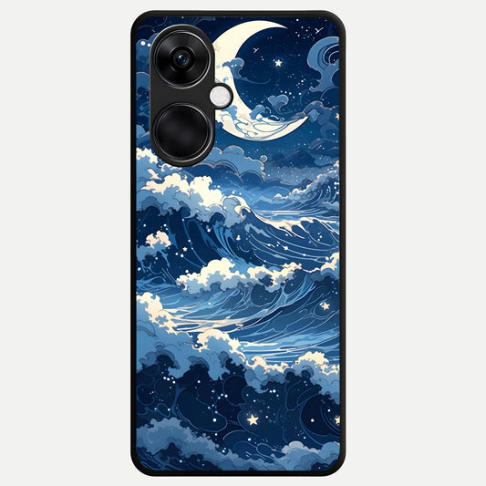  Ocean Moon Waves Glass Case For Oneplus Nord CE3 back cover – full design glossy printed glass finish