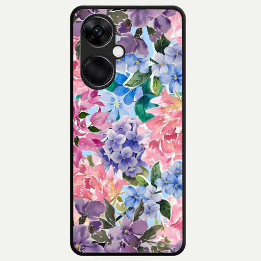  Pastel Floral Mix Glass Case For Oneplus Nord CE3 back cover – full design glossy printed glass finish